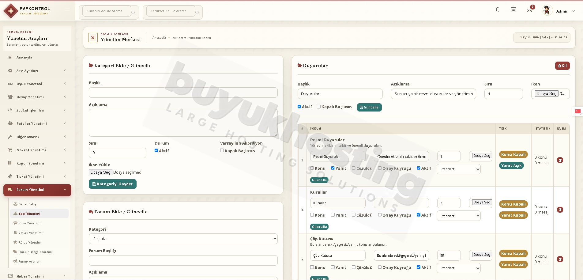 Forum Yönetim Sayfalarımız ekran görüntüsü 1/14