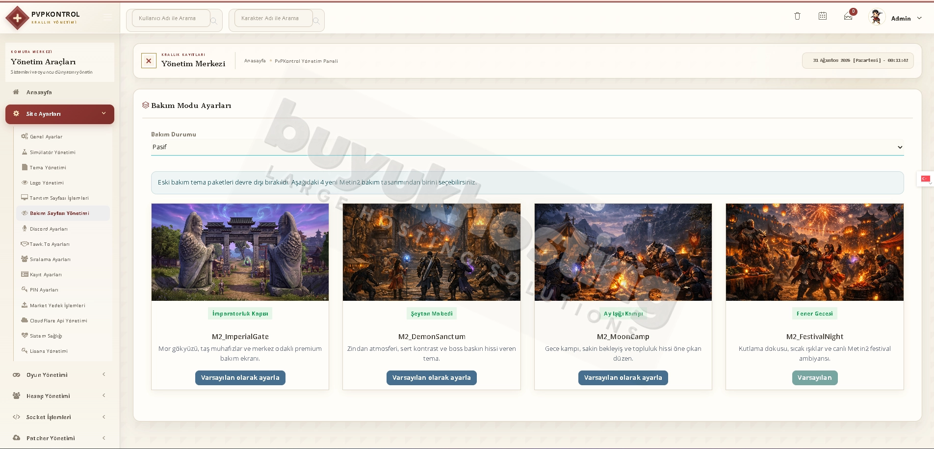Site Bakım Sayfası Ayarları ekran görüntüsü 1/1